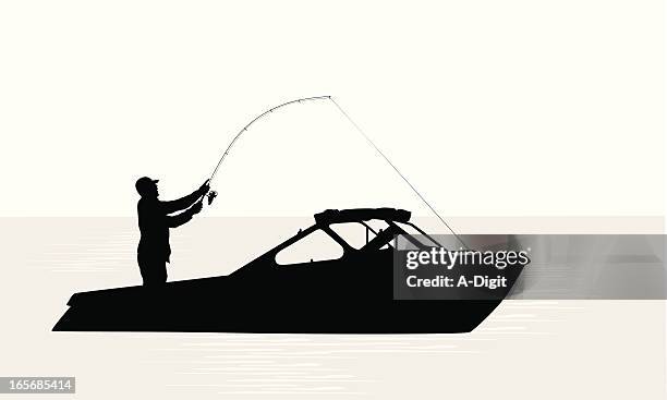out fishing vector silhouette - motorboat stock illustrations
