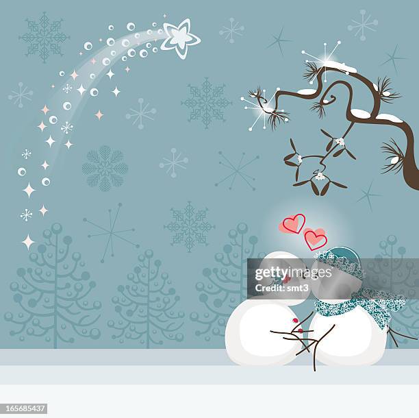 christmas kiss - date night stock illustrations