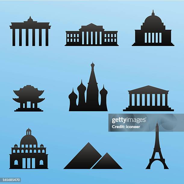 blackstyle icon set landmarks - kremlin building stock illustrations