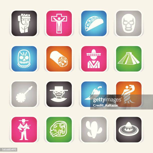 multicolor icons - mexico - inca musical instrument stock illustrations