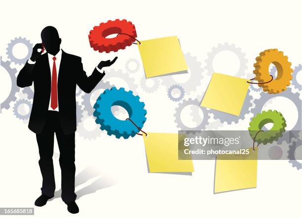 gear labeled solutions - construction consulting stock illustrations