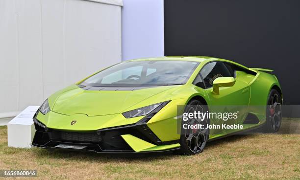 Lamborghini Huracan Tecnica is displayed during the Salon Privé 2023 at Blenheim Palace on September 01, 2023 in Woodstock, England. The four-day...