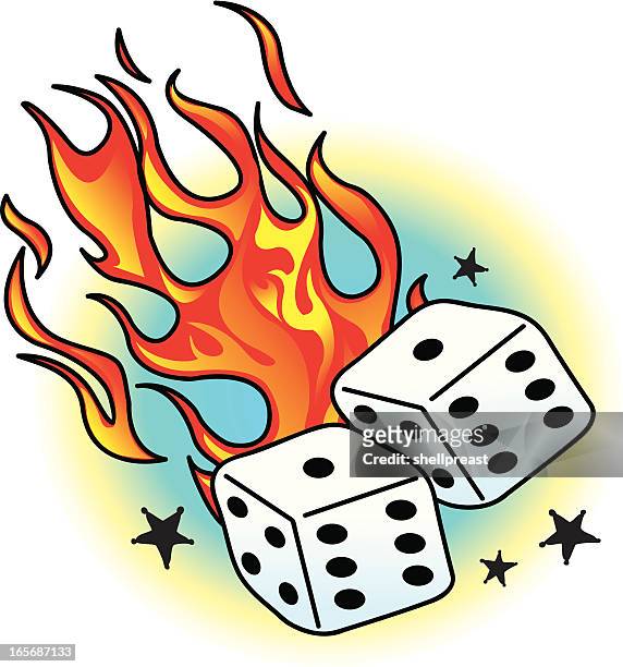 tattoo with flames, dice and stars - flame stock illustrations