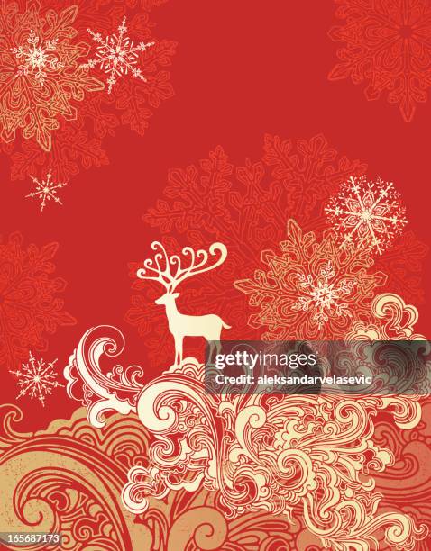 christmas background with reindeer - scroll pattern background stock illustrations