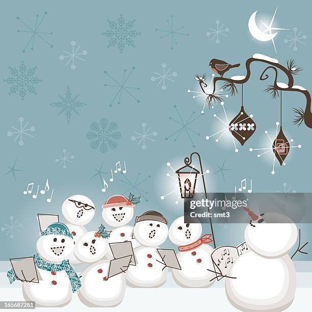 the snowman choir - carol stock illustrations