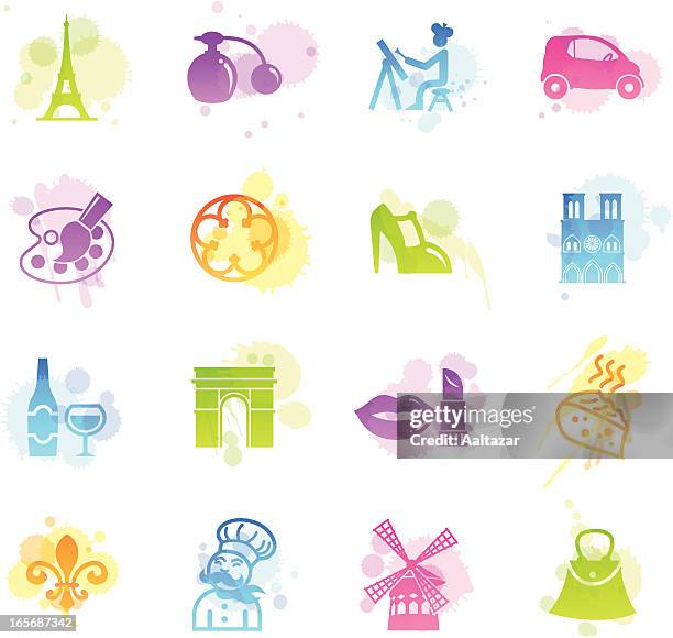 stains icons - france & paris - artists palette stock illustrations