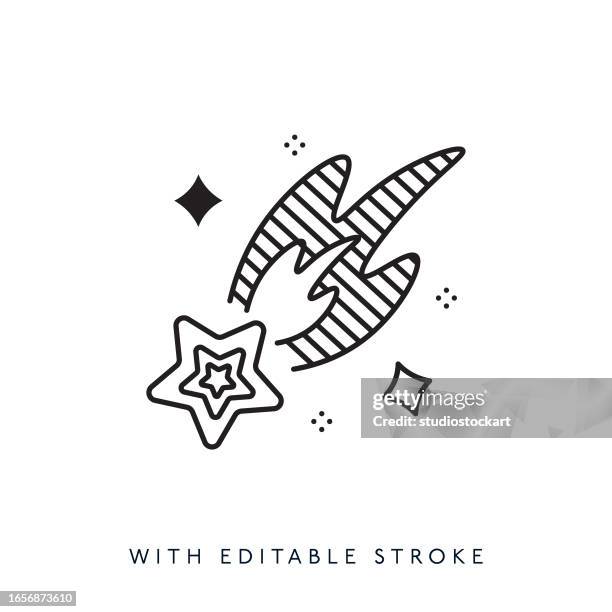 falling stars line icon. editable stroke - meteorite stock illustrations