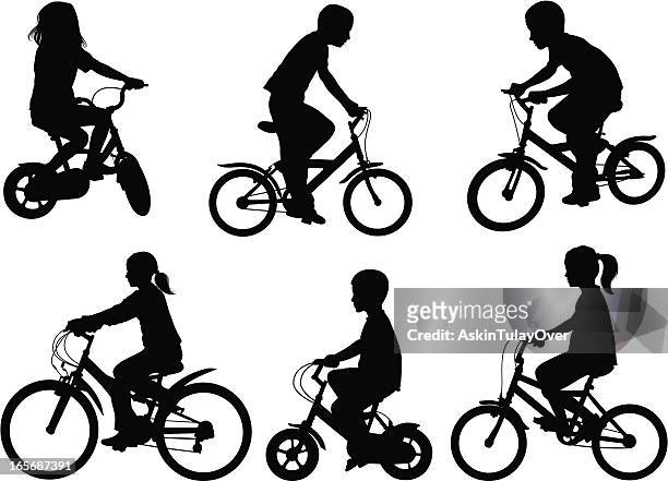 stockillustraties, clipart, cartoons en iconen met children bicycle - family cycling
