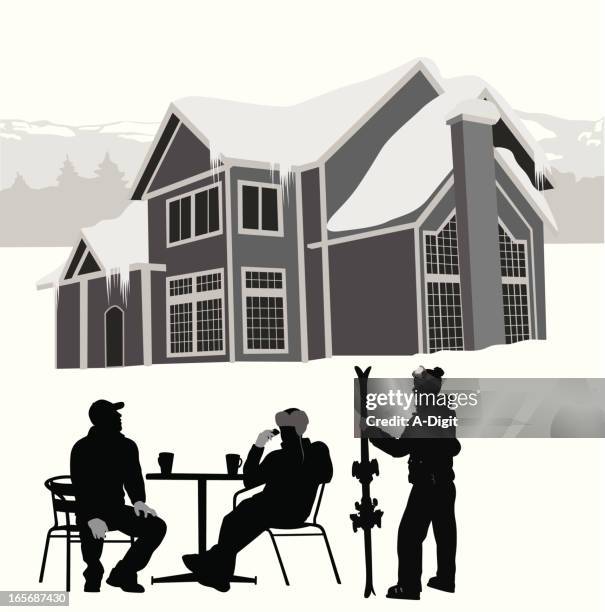 winter time vector silhouette - chalet stock illustrations