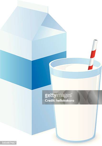 stockillustraties, clipart, cartoons en iconen met milk with straw and carton - melk