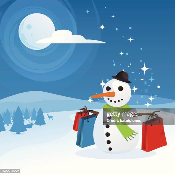 christmas shopping snowman - christmas shopping stock illustrations