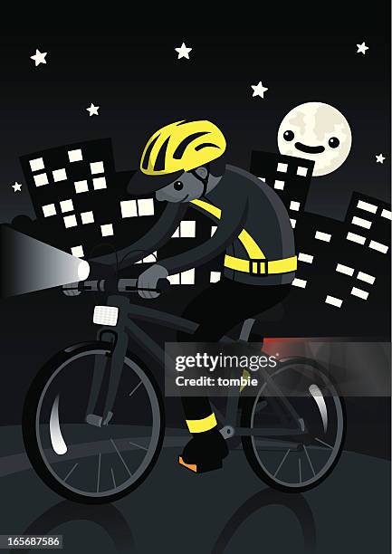 nighttime cyclist - bicycle safety light stock illustrations