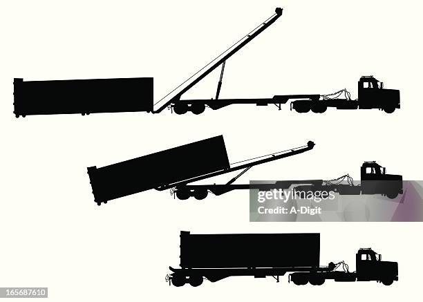 container truck vector silhouette - unloading cargo stock illustrations