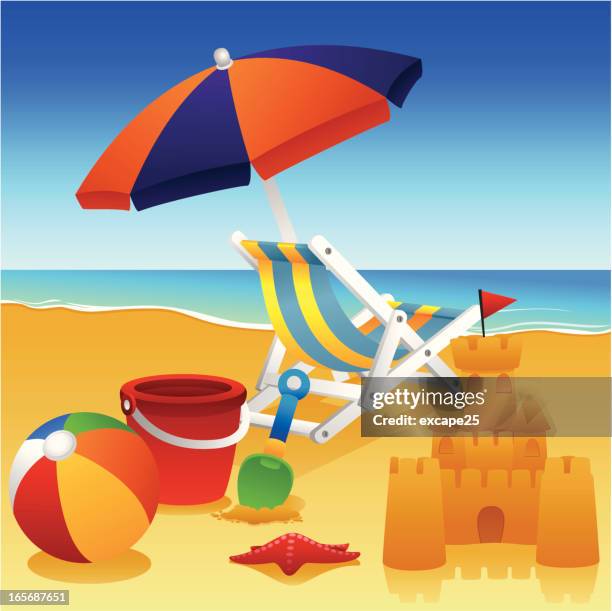 seaside - sand pail and shovel stock illustrations