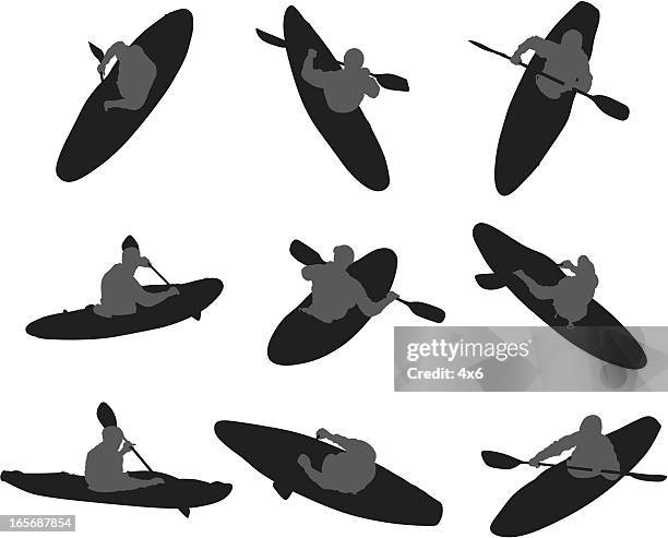 people water rafting - people on canoe clip art stock illustrations
