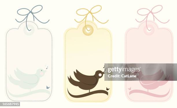 little bird gift tags - birds singing stock illustrations