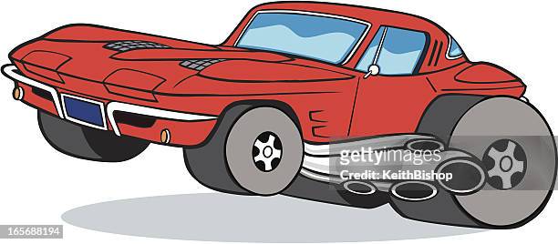corvette - cartoon muscle car - wheelie stock illustrations