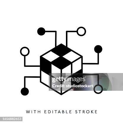 Cube with circuits network line icon editable stroke Cube with circuits network line icon editable stroke