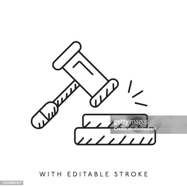 auction line icon editable stroke stroke - gavel logo stock illustrations