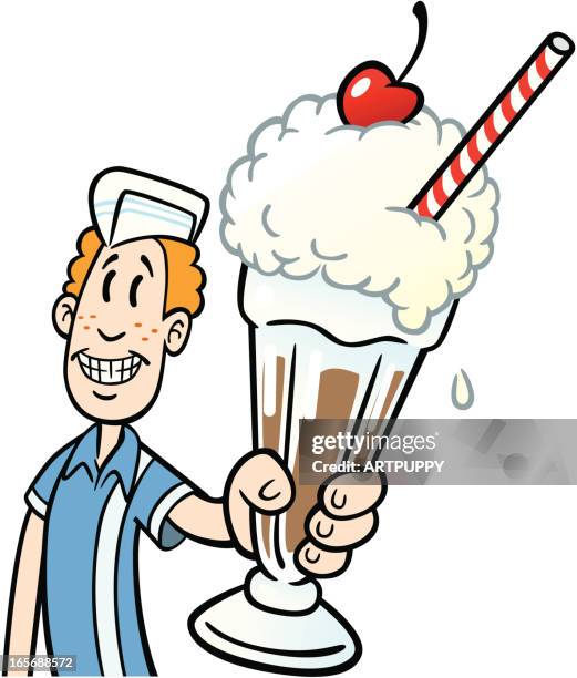 teen serving milkshake - cartoon milkshake stock illustrations
