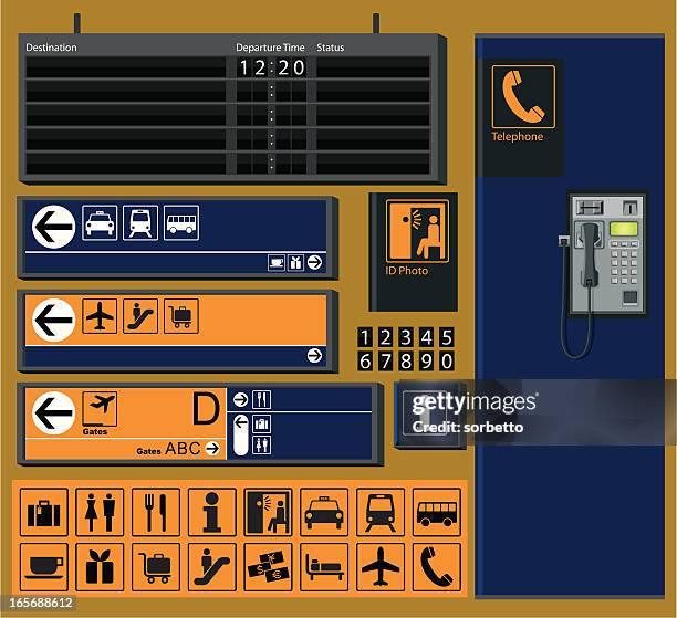 flughafen beschilderung - airport stock-grafiken, -clipart, -cartoons und -symbole