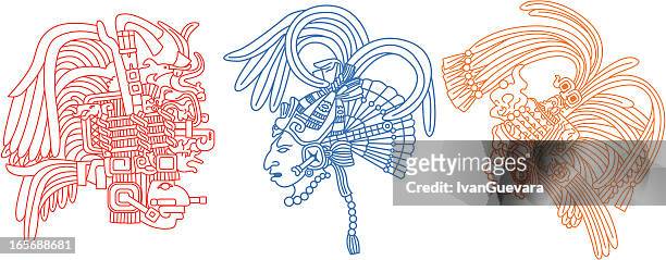mayan heads 1 - paganism stock illustrations