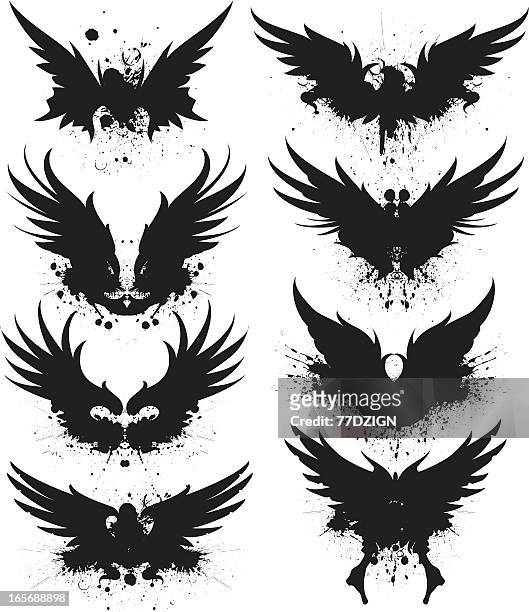 stockillustraties, clipart, cartoons en iconen met black spread wing silhouette splatter - spread wings