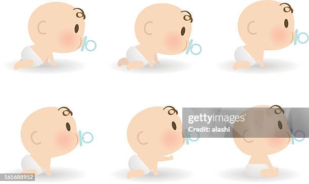 süßes baby saugen auf schnuller, krabbeln und sitzbereich - krabbeln stock-grafiken, -clipart, -cartoons und -symbole