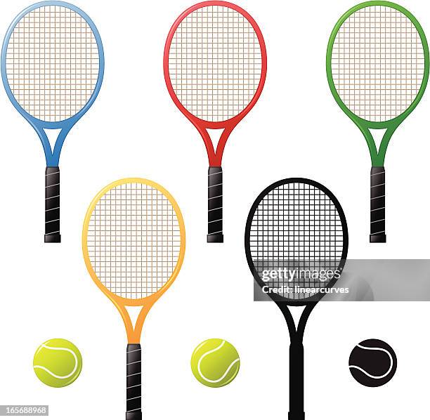 illustrazioni stock, clip art, cartoni animati e icone di tendenza di racchette e palline da tennis - racchetta da tennis