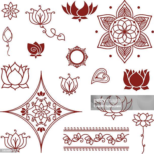 mehndi lotus-kollektion - lotus flower tattoo stock-grafiken, -clipart, -cartoons und -symbole