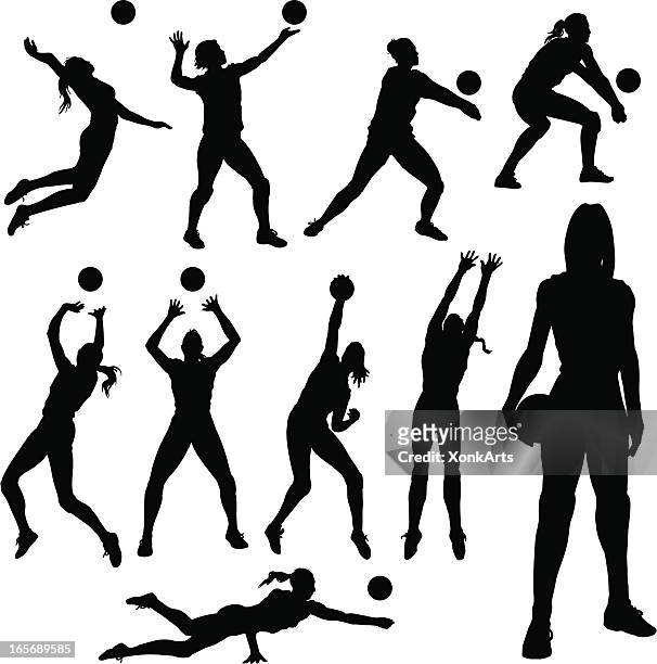 volleyball silhouettes - sport stock illustrations