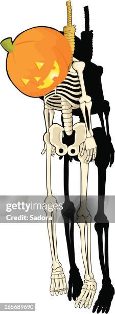 hanged pumpkin head skeleton - mask hanging stock illustrations