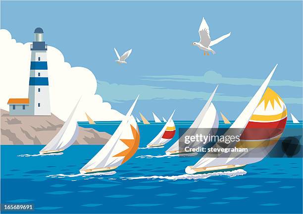 ilustraciones, imágenes clip art, dibujos animados e iconos de stock de yacht de raza - sailing ship