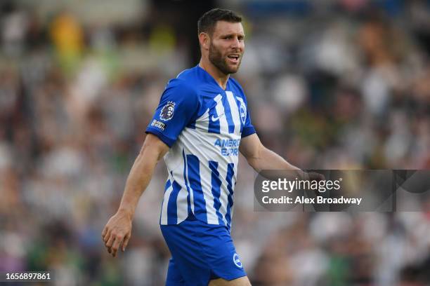 James Milner of Brighton & Hove Albion looks on during the Premier League match between Brighton & Hove Albion and Newcastle United at American...
