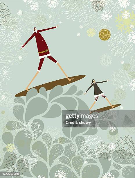 christmas surfing - surfing santa stock illustrations