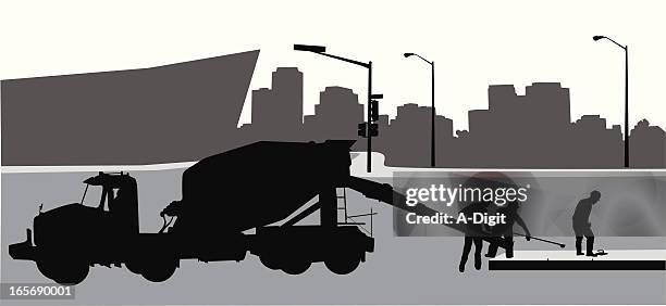 laying cement vector silhouette - cement truck stock illustrations