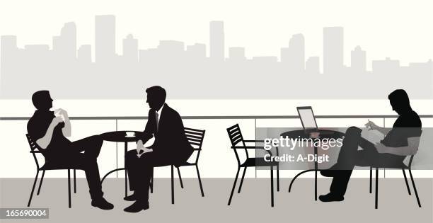 coffee outdoors vector silhouette - reading outside stock illustrations