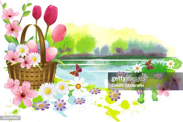 beautiful easter background - empty easter basket stock illustrations