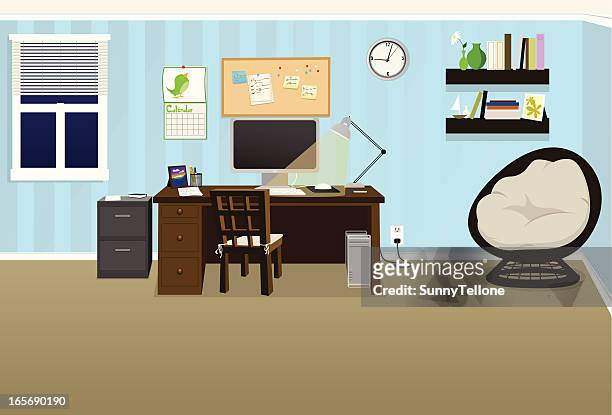 stockillustraties, clipart, cartoons en iconen met cozy office - office desk