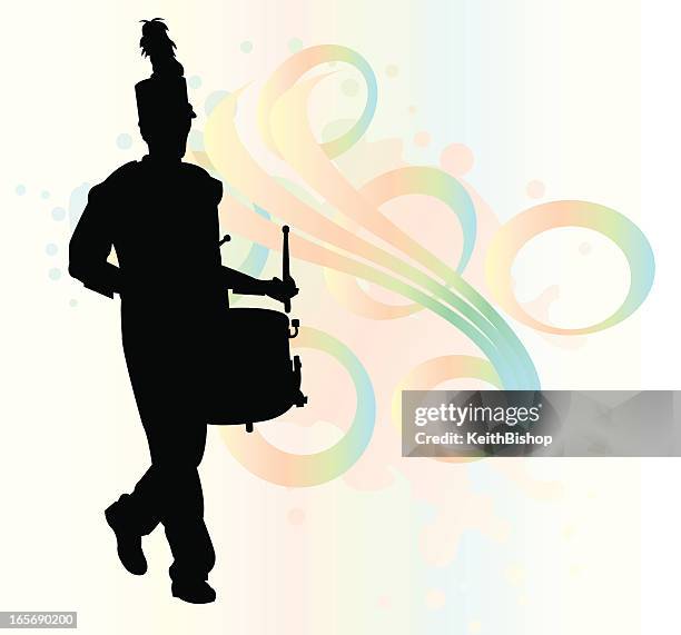 stockillustraties, clipart, cartoons en iconen met marching band drummer - drummer silhouette