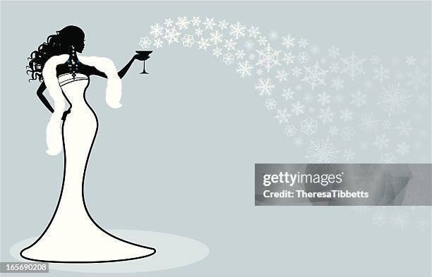 winter party girl - evening gown silhouette stock illustrations