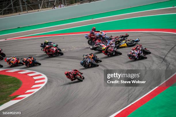 MotoGP riders Fabio Di Giannantonio of Italy and Gresini Racing MotoGP, Marco Bezzecchi of Italy and Mooney VR46 Racing Team, Johann Zarco of France...