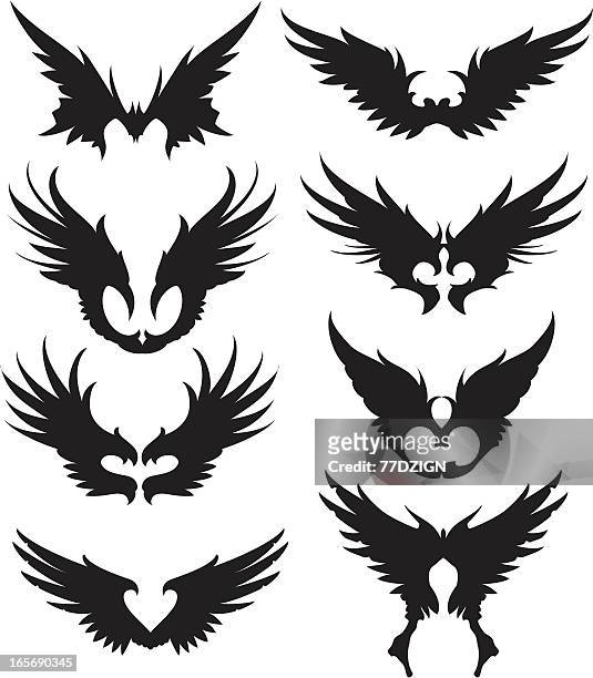 black spread wing silhouette - spread wings stock illustrations