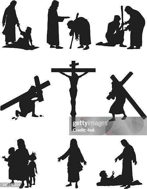 illustrazioni stock, clip art, cartoni animati e icone di tendenza di illustrazione di gesù cristo di vita - the crucifixion