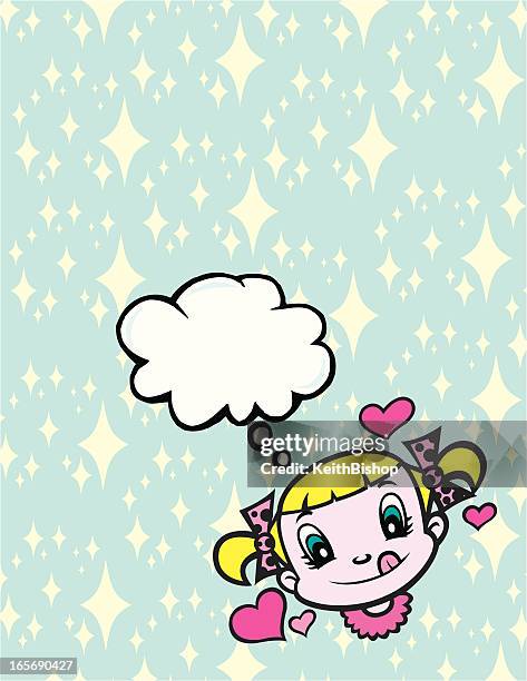 thought bubble background - loving little girl - kid licking stock illustrations