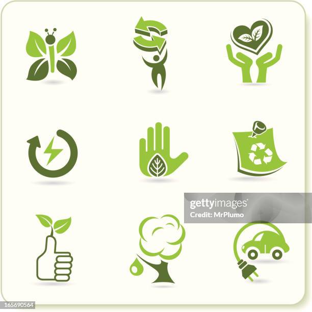 green eco symbols - post it notes white background stock illustrations