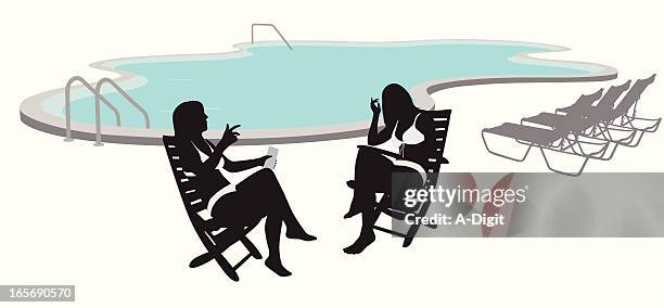pool talk vector silhouette - two chairs stock illustrations