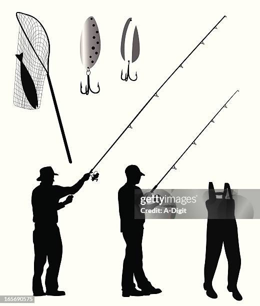 fishing gear vector silhouette - fish net stock illustrations