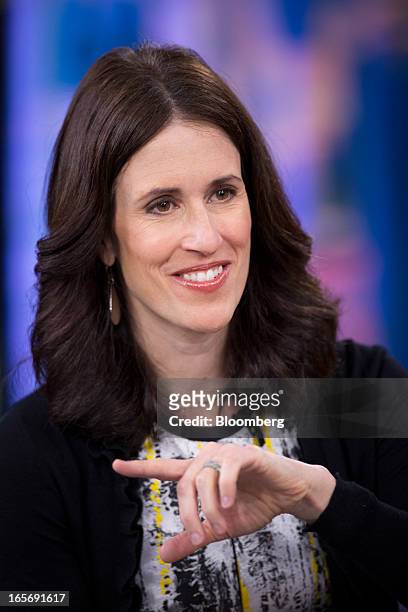 Michelle Peluso, chief executive officer of Gilt Group Inc., speaks during a Bloomberg Television interview in New York, U.S., on Friday, April 5,...