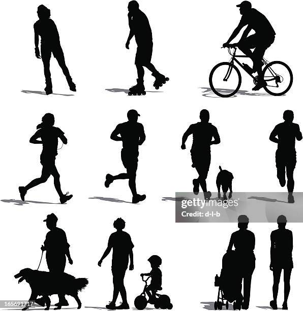 park vistors exercising - roller skate on white stock illustrations
